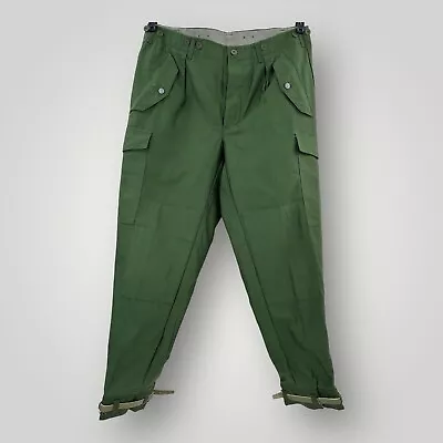 Swedish Army OD Cargo Pants Leather Ankle Straps Size D100 36x31 Cargo Pockets • $59.95