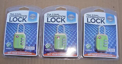 $19.89 • Buy  TSA 3 Dial Combination Lock, LOT Of 3  Luggage Security Padlocks #GREEN#