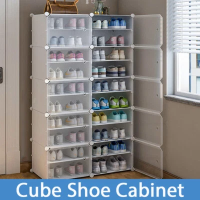 Clear Door DIY Cube Shoe Cabinet Rack Stackable Storage Organiser 4-10 Tier Bulk • $32.99