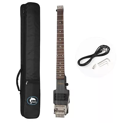 Electric Travel Headless Guitar Tremolo Black Canadian Maple Body Bag Push/Pull • $274.99