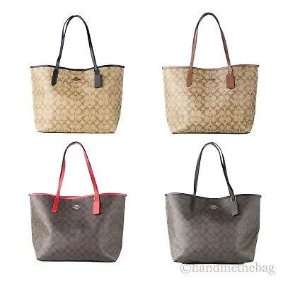 $179 • Buy Coach Medium Signature Coated Canvas Leather City Tote Shoulder Bag Handbag