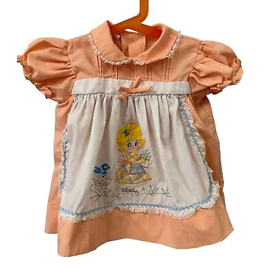 Vtg 70s Cradle Togs Peach Pinafore Apron Infant Dress Short Sleeve Size 12-18M • $42.14