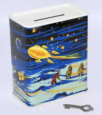 VTG Space Toy Bank German US Zone & Key.  Tin Litho Great For Space Collectors • $48