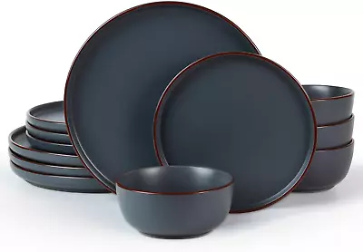 Mercury Plates And Bowls Sets 12 Pieces Stoneware Dinnerware Sets Dishes Set F • $99.17