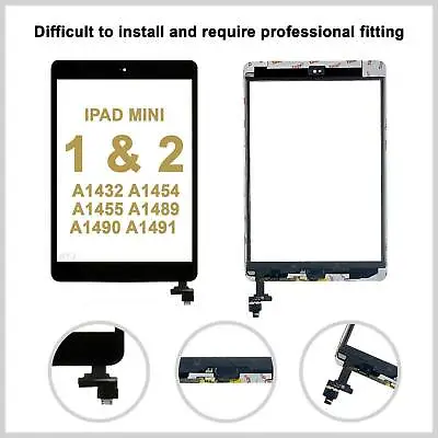 For Black IPad Mini 1/2 Touch Glass Digitizer Screen Replacement + IC Homebutton • £10.54