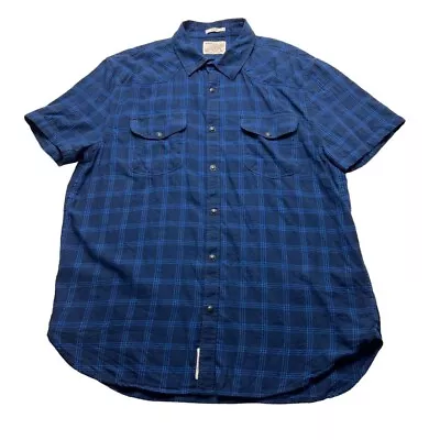 Western Shirt Short Sleeve Size Large Blue Check Summer Cowboy Ranch Work USA • £12.95