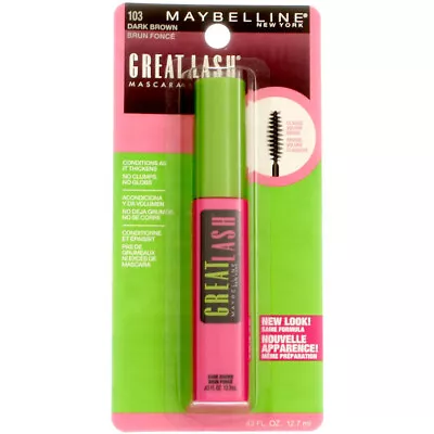 2 Pack Maybelline Great Lash Washable Mascara Dark Brown 103 0.43 Fl Oz • $19.44