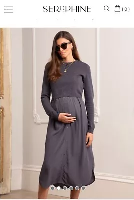Seraphine Slate Grey Maternity & Nursing Midi Dress Size 12 • £32