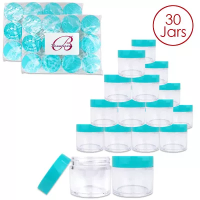 Beauticom® (30 PCS) 30G/30ML Clear Plastic Refillable Jars With Teal Lids • $25.99