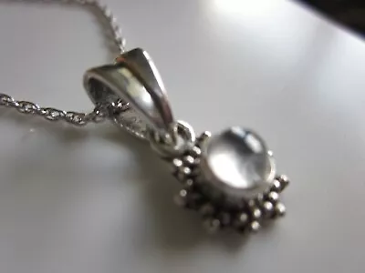 Vintage Sterling Silver Small Moonstone Pendant Necklace ~ 20” • $25