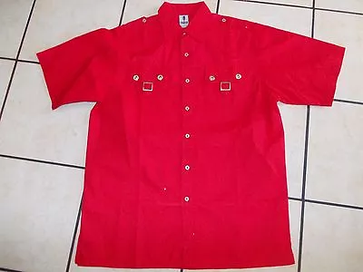 Red Short Sleeve Button Up Shirt Red White Military Style Button Up Shirt M-2X • £25.63