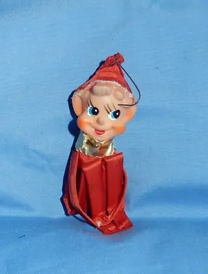 Vintage Knee Hugger Elf Red Satin Sheen Christmas Ornament RARE • $9.99