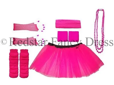 Pink Neon Tutu Skirt Fancy Dress Hen Party Party Uv Fishnet Ladies 8-16 & 16-22 • £8.99