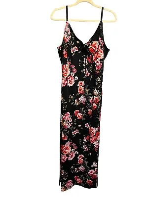 Venus Size XL Womens Black Floral Print Sleeveless Maxi Dress #T-4-12 • $14