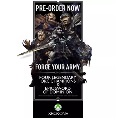 XBOX Middle Earth Shadow Of War PreOrder Bonus Epic Sword & Legendary Champions • $8