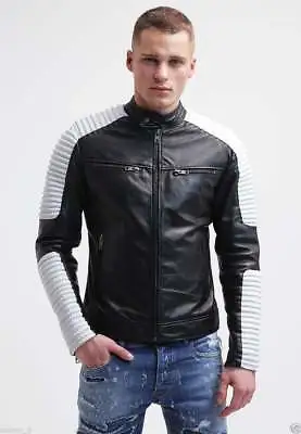 New Men Jacket 100% Genuine Real Lambskin Leather Quilted Biker Motorcycle 44 • $129.99