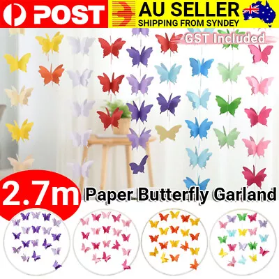 $4.85 • Buy 3D Paper Butterfly Hanging Garland Bunting Banner Wedding Party Home Decoration