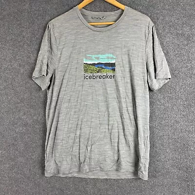 Icebreaker Shirt Mens Large Grey Wool Landscape Outdoors Hiking Gorpcore Adult • $24.95