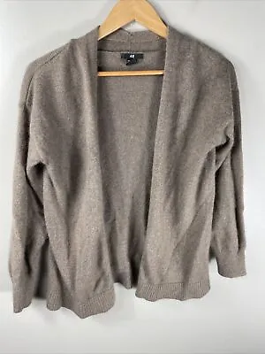 H&M Cardigan Sweater Women's Medium Brown Open Front Polyamide & Angora Blend • $8.08