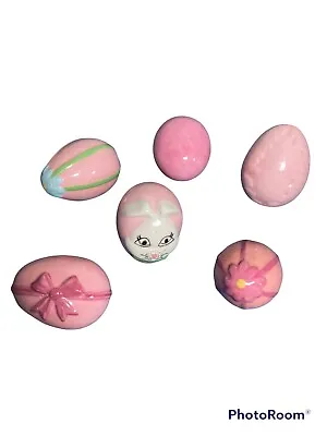 $10.85 • Buy Vintage Hand Painted Ceramic Easter Eggs Floral Pink Rabbit - Mixed Lot Of 6