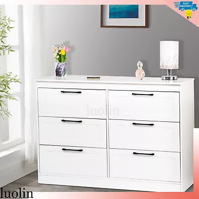 Chest Of Drawers White 6 Drawer Black Metal Handles Cabinet Bedroom Furniture • £84.99