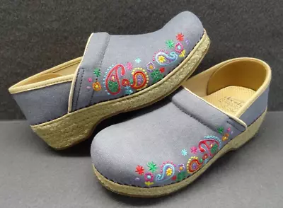 Dansko Vegan 38 7.5-8 Floral Embroidered Jute Slip-On Clogs Mule Work Nurse • $37.98