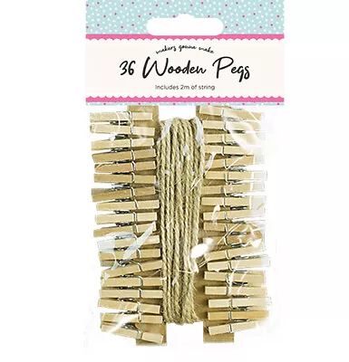Mini Micro Pegs With Jute String Christmas Cards And Photos Craft Decorating X36 • £3.55