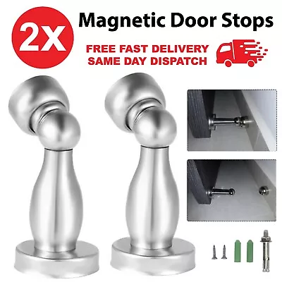 £5.99 • Buy 2 X Magnetic Door Stops Buffer Wedge Stop Holder Stopper - Stainless Steel