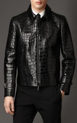 DESIGNER New Men's Black Crocodile Leather Jacket Soft Lambskin Slim Fit Jacket • $159.79