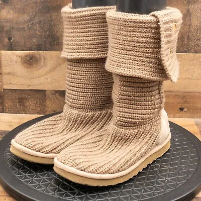 Ugg Cardy Knit Womens Boots Casual Pull On Tan Classic Winter Outdoor Size 7 • $24.99