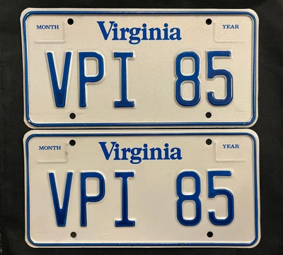 $24.95 • Buy Virginia License Plate Pair  VPI 85 ... VIRGINIA TECH UNIVERSITY,  BLACKSBURG VA