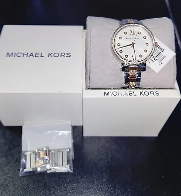 Authentic Michael Kors Sofie Crystal Silver Dial Two-tone Watch Mk3880 • $50