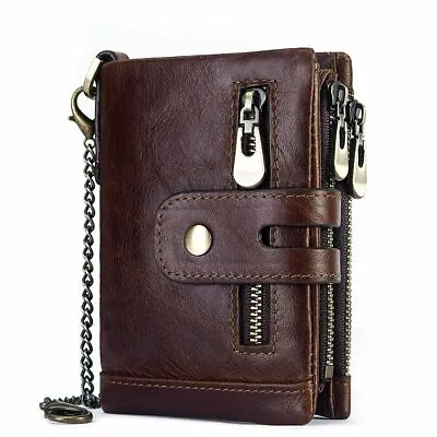 $28.99 • Buy Mens RFID Protected Chain Wallet Genuine Leather Credit Card Holder Purse