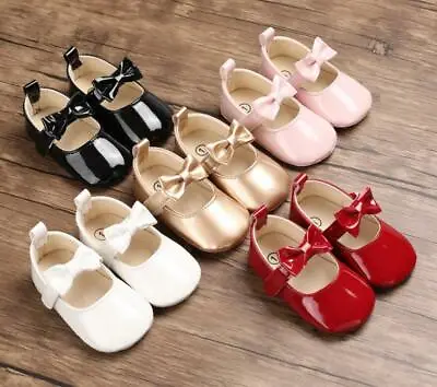 Newborn Baby Girl Pram Shoes Infant Kid Patent Leather Mary Janes Princess Shoes • £4.99