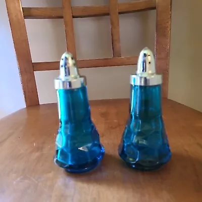 Vintage Viking Glass Georgian Bluenique Blue Glass Salt And Pepper Shakers • $19.85