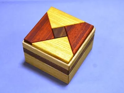 Japanese Yosegi Zaiku Karakuri Gimmick Wooden Puzzle Box Secret Base Japan F/S • £407.94