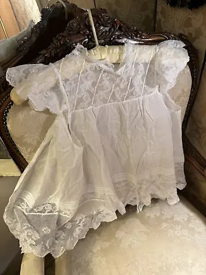 Edwardian Lace/cotton Girls Dress. 28chestx22lgth. Open Back • £9