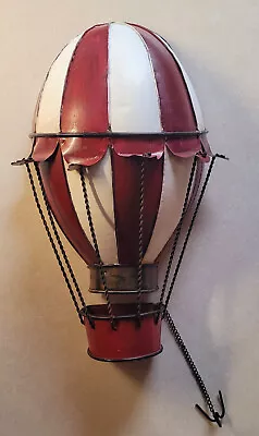 Hot Air Balloon Wall Hanging Metal 15  Red White Stripe Flying Steampunk Decor • $23.95