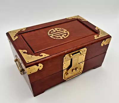 Chinese Rosewood Asian Jewelry Box Vintage Wood And Brass • $79.99