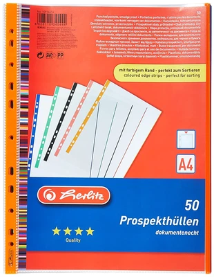 £9.39 • Buy Herlitz A4 Colored Border Punched Pocket 50 Pieces