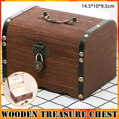 Wooden Treasure Chest Retro Money Storage Box Case Coin Piggy Bank Organizer AU • $13.88