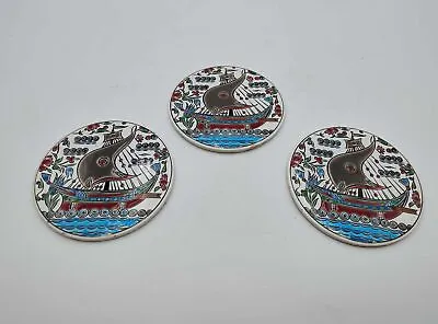 H & R Johnson Ltd. Round Viking Ship Boat Design Tile Coaster Trivet - England • $39.95