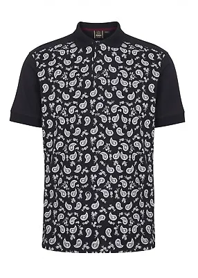 Mens Merc London Retro Paisley Cotton Polo Shirt Hunter - Black • £42.99