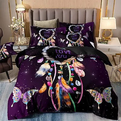 $36.36 • Buy Purple Dream Catcher Quilt Doona Duvet Cover Set Double Queen King Size Bed 3Pcs