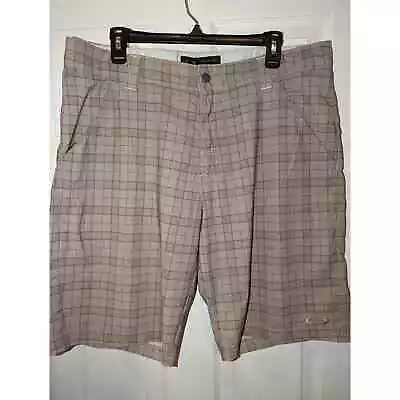 Oakley Plaid Golf Shorts Men’s 36 Performance Polyester Stretch Tan Golfing • $13