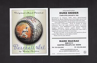 #26 DUKE SNIDER Dodgers | 1999 Sheldon BASEBALL ART Advertising/Promotional A • $3