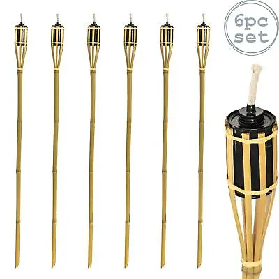 6x Bamboo Garden Torches Style Paraffin Oil Fire Torches 114cm Natural • £24