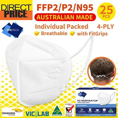 PPE TECH P2 4-Layer Face Mask With Earloops - 25 Pack Australian Made • $44.95