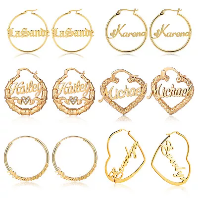 Personalised Name Hoop Earrings Women Customized Jewelry Handmade Gift • £15.59