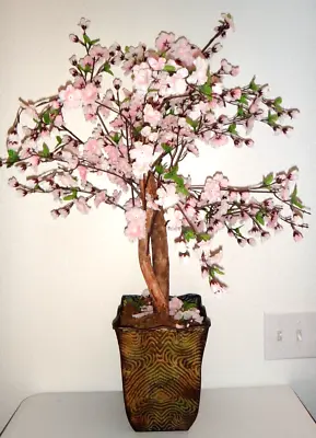 Artificial Cherry Blossoms  Tree Japanese Sakura In Metal Pot Pink Flowers Decor • $29.99